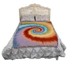 Tie-dye - Blanket Throw Woven from Cotton - Made in The USA (72x54)