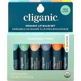 Cliganic USDA Organic Lip Balm Set - 6 Flavors - 100% Natural Moisturizer for Cracked & Dry Lips (Packaging May Vary)