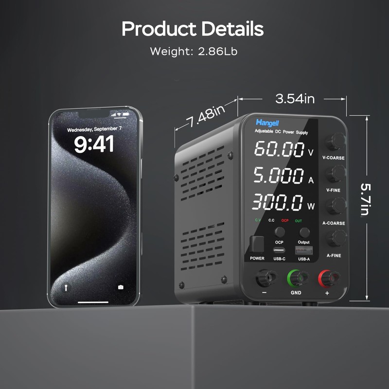 DC Power Supply Variable, 60V 5A Bench Power Supply with