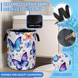 Beautiful Butterfly Laundry Basket Oxford Cloth Funny Butterflies Laundry Hamper With Handle Foldable Portable Clothes Storage Basket 18.9 X 16.5 In Storage Bag For Laundry Room/Bathroom/Bedroom