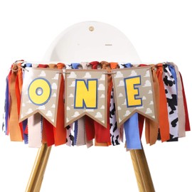 Banner temático de juguete para el primer cumpleaños – Banner para silla alta de primer cumpleaños de Toy Inspiration Story, decoraciones de fiesta occidental, pancarta de vaquero occidental, pancarta de silla alta, accesorios para cabina de fotos para b