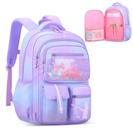 IvyH Children's Backpack Girls Backpack Children 6-10 Years School Bag Girls 1-3rd Class School Bag Large for Primary School and Nursery for School and Travel, 8540# Purple, Rucksack Backpacks