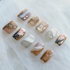 GLORS Short Nail Tips, Brown & White Marble Pattern with