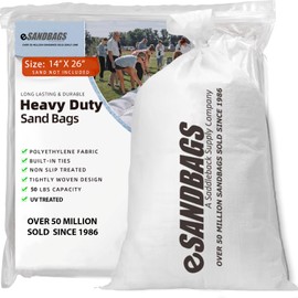 eSANDBAGS. Heavy Duty Sandbags with Tie Strings | Empty Woven Polypropylene Bags for Flood Control, UV Resistant, 50 lb Capacity, 14x26 inches, (250 empty eSandbags)