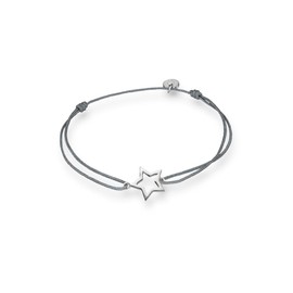 Glanzstücke München Women's Textile Bracelet Grey Star Sterling Silver 15-22 cm – Bracelet with Pendant Fabric Ribbon Bracelet Textile, Sterling Silver