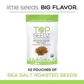 Top Seedz Certified Organic Gluten Free Vegan Sea Salt Roasted Seeds | 2-Pack | 6 Ounces | Made of Shelled Sunflower & Pumpkin Seeds, Sea Salt, and Extra Virgin Olive Oil