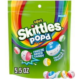 SKITTLES POP'd Sour Freeze Dried Candy, 5.5 Oz Resealable Candy Bag