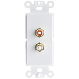 ACL Decora RCA Stereo Couplers (Red/White), 2 RCA Female Wall Plate Insert, White, 1 Pack