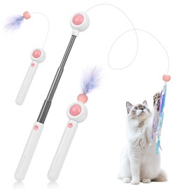 Interactive Cat Toy Feather, Gerbala Cat Toy Set with Retractable Poles, 2 Pieces Replacement Heads, Scalable Rods, Cat Tangle Stable Kitten Wand Cat Toys for Small Large Cats