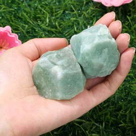 QINJIEJIE QINJIEJIE Green Aventurine Large Crystal Healing Crystals 1.8"-2.2" 2PCS Raw Stone Rough Stones Rocks Protection Energy Reiki Tumbling Divination Meditation Crystals Gifts for Women