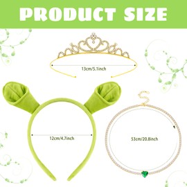 Yezmo 4PCS Green Ogre Ears Headband Set, Ogress Costume Accessories with Monster Headbands Crown and Necklace for Dress up (Green)