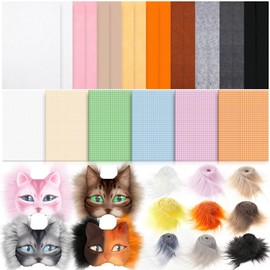 Seenelling 33 Pcs DIY Therian Mask Kit Felt Fabric Faux Fur Strips Plastic Mesh Sheets for Therian Gear Stuff (No Mask) (Bright Colors)