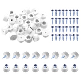 Swpeet 30Pcs 12mm×8mm×7mm Furniture Pads White Round Rubber Feet Pads with 32Pcs M3×16mm Mounting Screws, Round Non Slip White Rubber Bumpers Pads for Cutting Board Furniture Appliances Electronics
