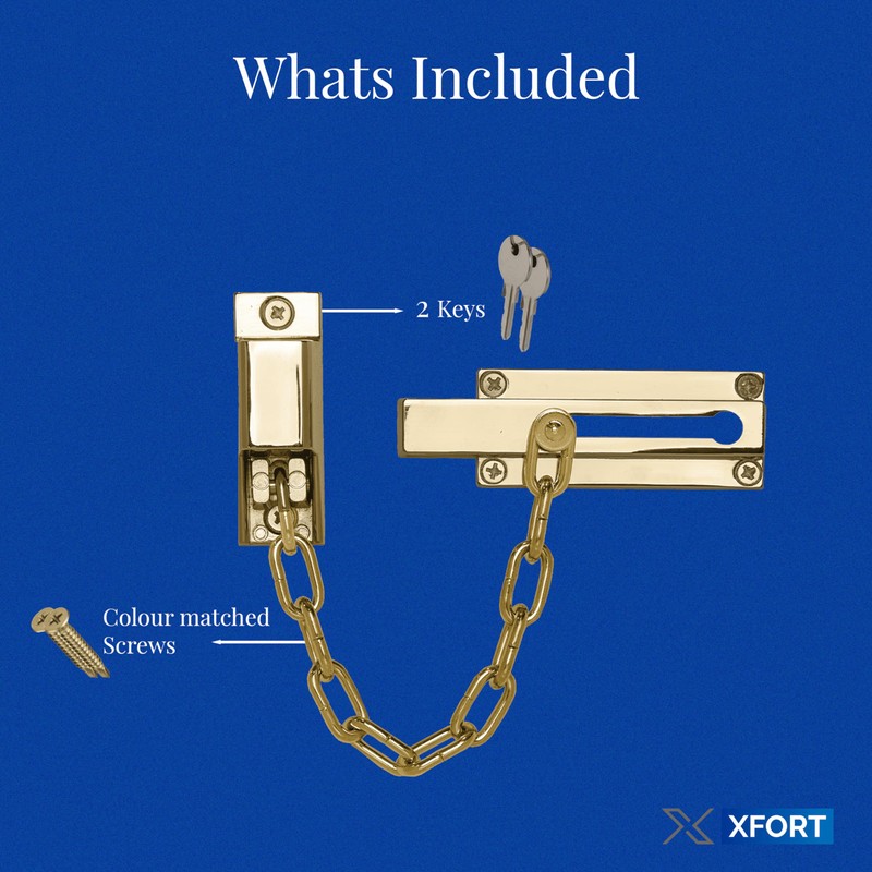XFORT Polished Brass Locking Door Chain, Front Door Security Chain
