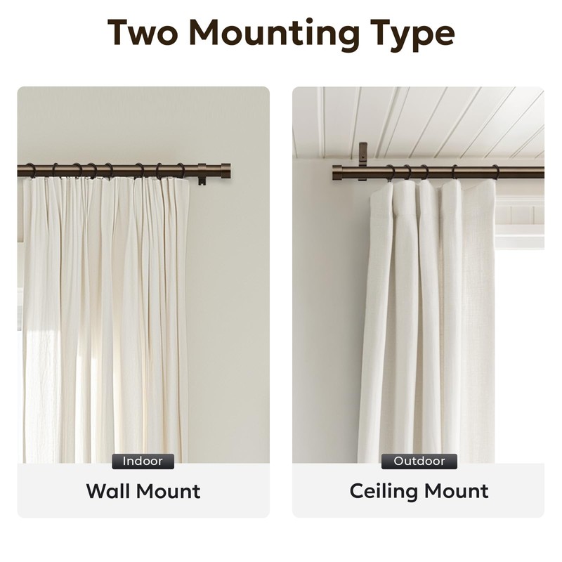 Zeerobee Curtain Rods for Windows 66 to 120, Bronze Curtain