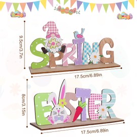 2Pcs Wooden Easter Table Decorations, Spring Gnomes Wood Ornaments, Easter Signs Crafts for Kids, Happy Easter Bunny Table Decorations, Easter Party Centerpieces, Easter Letter Board Ornaments