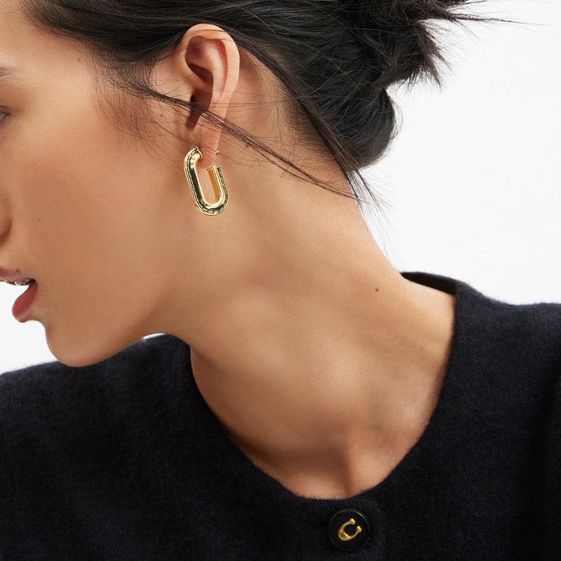 COACH Womens Stitched Oval Hoop Earrings