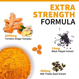 5 in 1 Turmeric Curcumin Softgels 2000mg with Milk Thistle Seed Extract & Black Pepper, Ginger Root - Joint, Immune, Liver Support - 95% Curcuminoids - Turmeric and Ginger Supplement Softgel Capsules