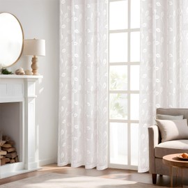 MIULEE Voile Curtains with Eyelets, Panel Curtain for Home, Living Room and Bedroom, Set of 2, White, 220 x 140 cm