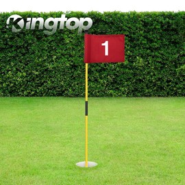 KINGTOP Mini Golf Flagstick for Backyard Practice Putting Green, 3ft Golf Pin Flag Hole Cup Set, Portable 2-Section Design, Gift Idea - Color: Yellow Pole w/ Red Flag #6 -1pk