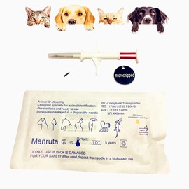 Manruta 5 Pack Standard Size 2.12X12 MM Pet Microchip Tag for Horse Dogs Tigger Lion Monkey 134 Khz Animal ID Chips with Syringe for Animal Identification ISO 11784/11785 and FDX-B Standard…