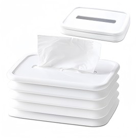 Realand Silicone Foldable Tissue Box Cover- Cute Tissue Box Holder Rectangle, Long Decorative Rectangular Tissue Dispenser for Bathroom Car, White
