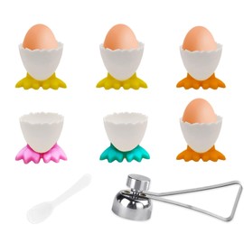 1 Pcs Egg Opener+ 6 Pcs Egg Cup, Egg Cups, Egg Topper for Boiled Eggs Egg Cups Set Cartoon Egg Chicken Feet Egg Tray Cute Egg Stand Holder for Creative Cutlery for Home Kitchen Decoration