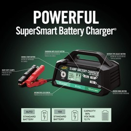 Battery Tender 12 Volt Battery Charger, 15 Amp / 8 Amp / 2 Amp Selectable Chemistry by Deltran - 022-0234-DL-WH