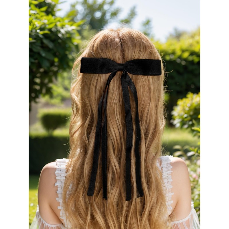 4pcs Ribbon Bowknot Hair Clips for Women with Long Tails,