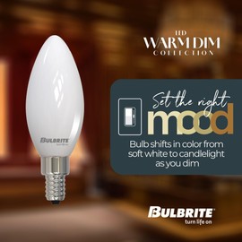 5 Watt LED B11 Light Bulbs, Warm Dimming 3000K (Soft White) - 1800K (Candlelight), 500 Lumens