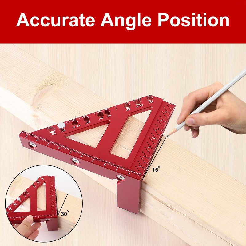 KETIPED Imperial 3D Carpenter Square Hole Scribing Triangle Ruler,Quick 15°