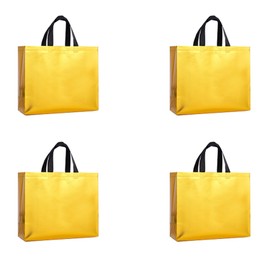 Aoktorkit 4Pcs Yellow Gift Bags,Non-Woven Reusable Grocery Shopping Tote Bags-32x12x28cm