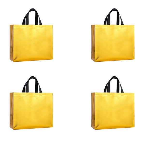 Aoktorkit 4Pcs Yellow Gift Bags,Non-Woven Reusable Grocery Shopping Tote Bags-32x12x28cm