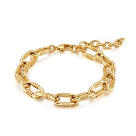 EVANYIZHOU Gold Paperclip Bracelet Vein Lines Rolo Cable Link Oval Paper Clip Chain Dainty Chunky Stainless Steel Jewelry for Women Men (Gold, 7.5inches)