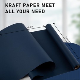 Flyhill Navy Blue Recyclable Kraft Paper Roll-17in x 32.8Ft-46.8sqft-Reversible Gift Wrap Roll for Covering Books,Painting,Kids Doodling,Bouquet Flower,All Holiday,Birthday