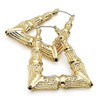 Gold Tone Hollow Casting Triangular Bamboo Hoop Earrings, 2 Inches