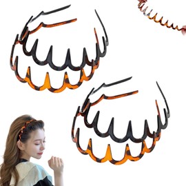 4PCS 2025 New U Shape Fashion Tooth Hair Comb Headband, High Cranium Head Bands for Women's Hair, Korean Headbands with Teeth for Women Girls Hairs Accessory Styling(Black*2+Amber*2)