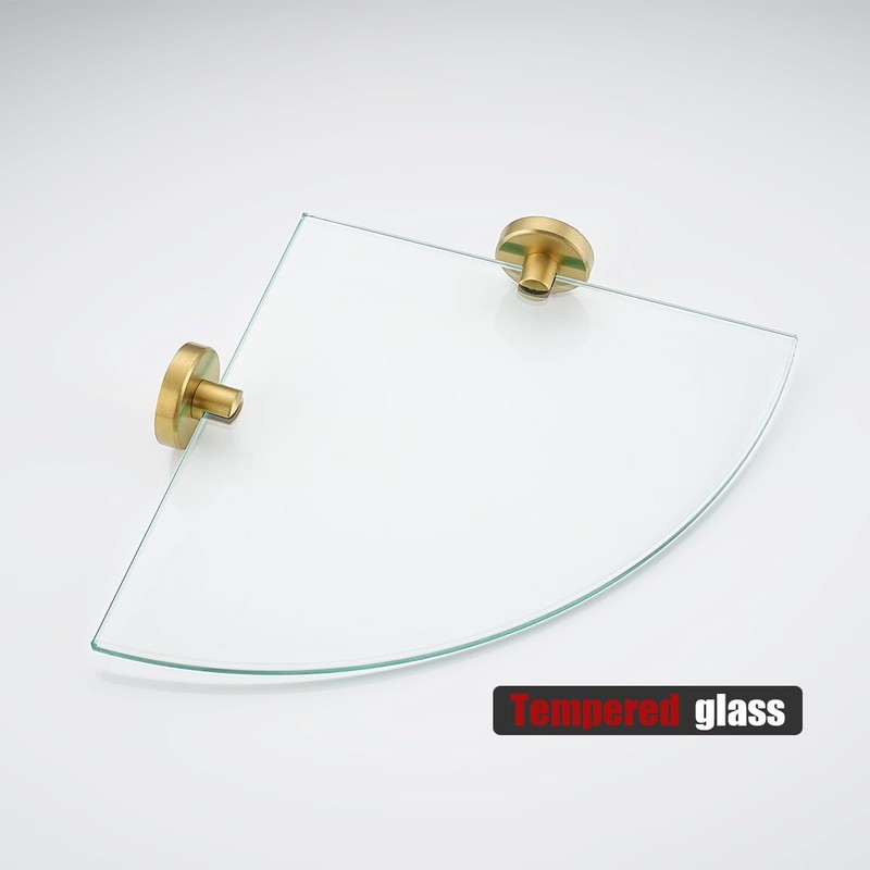JQK Corner Glass Shelf, Brushed Gold Bathroom 304 Stainless Steel