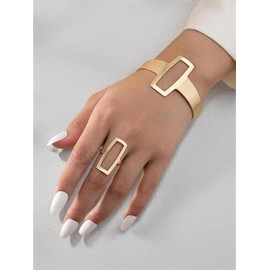 Fashion Simple Geometric Square Design Jewelry Set, Hollow Out Ring & Bracelet, Fashion Jewelry for Party, Daily Clothing Decor, Trendy All-match & Exquisite Jewelry for Birthday Gift