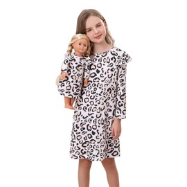 Bow Dream Toddler Girls Casual Dress and Matching American Girl Doll Clothes for Girls Cute Kids Dress Party Birthday Leopard Size 110