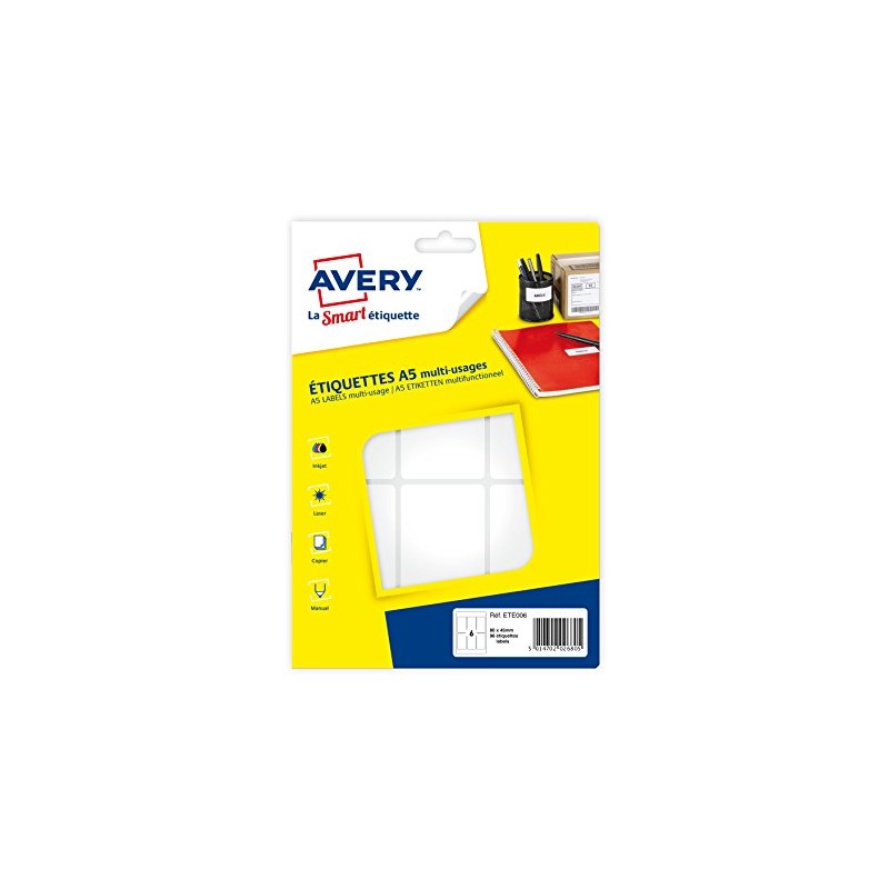 Avery Multi-Purpose Labels 6 per sheet (96) – 80x45 mm
