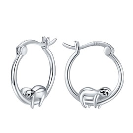 Sloth Earrings 925 Sterling Silver Cute Animal Huggie Hoop Earrings Hypoallergenic Earrings for Sensitive Ears Sloth Jewelry Gifts for Women