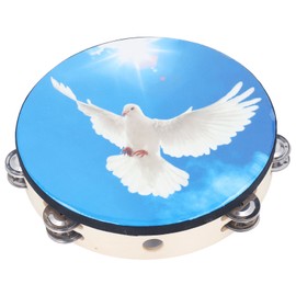 10 Inch Tambourine Hand Bell Drum Double Row Stainless Steel Jingles Tambourine Percussion Toy for Adults Kids Sky Dove