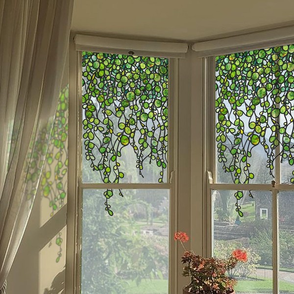 Neukids Hand-Painted Botanical Window Stickers,Green Pearl Vine Double Sided Window