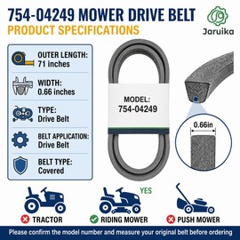Jaruika 954-04249 Mower Belt 1/2 x 71 Inch for 42-Inch Deck Compatible with Troy-Bilt MTD Cub Cadet Craftsman Fits Pony Bronco LTX XT1 XT2 High-Strength Fiber Construction for Anti-Snap Durability