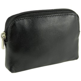 Small Soft Leather Credit Card Holder and Coin Zip Purse (Black)