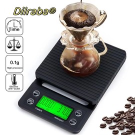 Dilraba® 3kg/0.1g Drip Coffee Scale, Portable Electronic Digital Kitchen Scale with Timer, High Precision LCD Electronic Scale