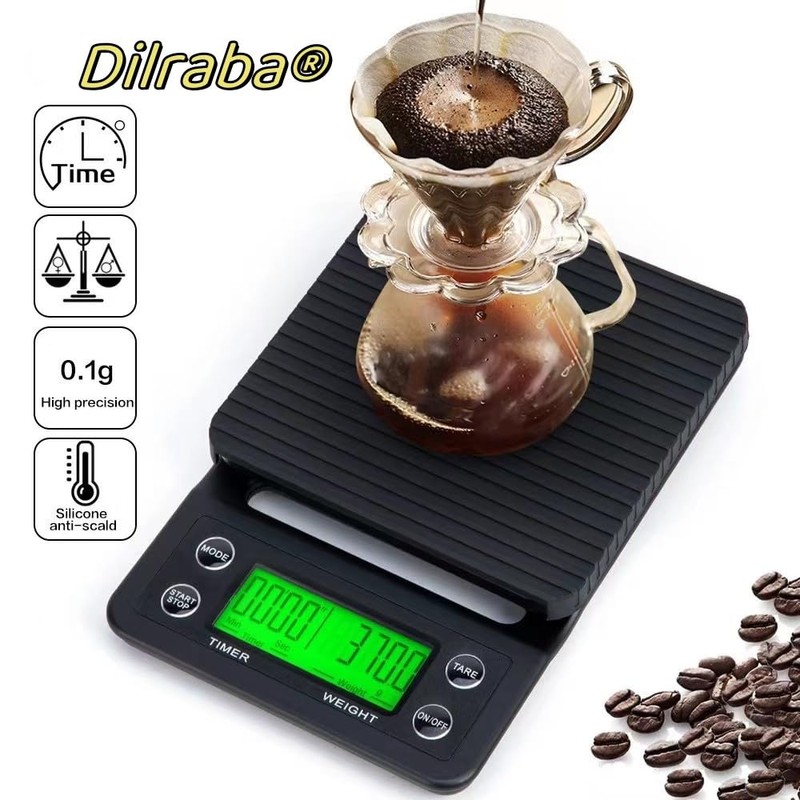 Dilraba® 3kg/0.1g Drip Coffee Scale, Portable Electronic Digital Kitchen Scale