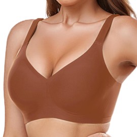 Gailife Smooth Wireless Bras for Women No Underwire Comfort Seamless Supportive Bra Raceback Push Up Bralettes Full Coverage -BW,L Brown