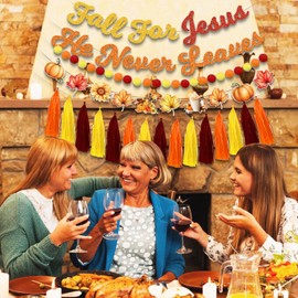 Fall for Jesus He Never Leaves Banner Fall Party Decorations Fall Pumpkin Harvest Maple Leaf Garland Banner for Fall Friendsgiving Thanksgiving Party Supplies